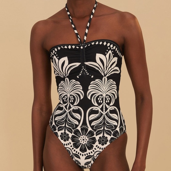 FARM Rio Other - Farm Rio Black Flowers Leopards One-Piece Swimsuit